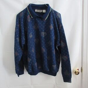 Gitano Quilted Sweatshirt Womens Large Blue Paisley Collar Vintage Grannycore